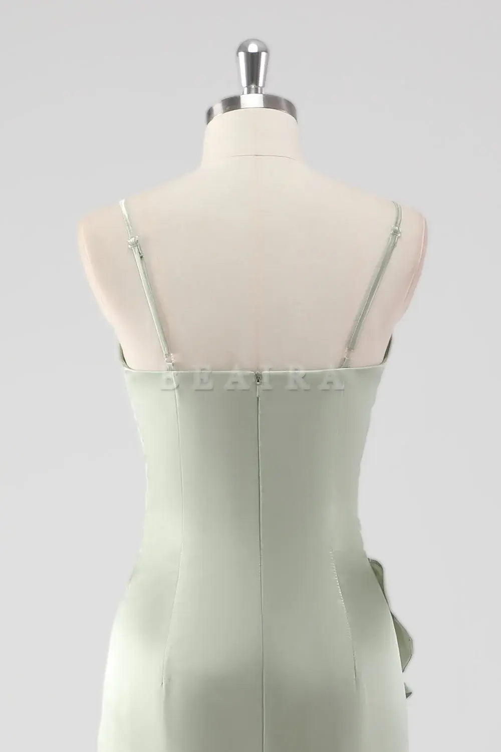 Beaira Simple Sage Long Satin V Neck Ruffled Sheath Bridesmaid Dress New Arrivals