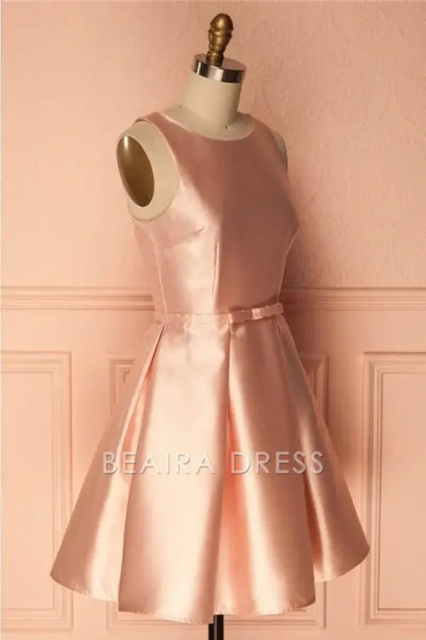 Beaira Simple Satin Short Prom Dress Homecoming Dresses with BowKnot formal wear dresses