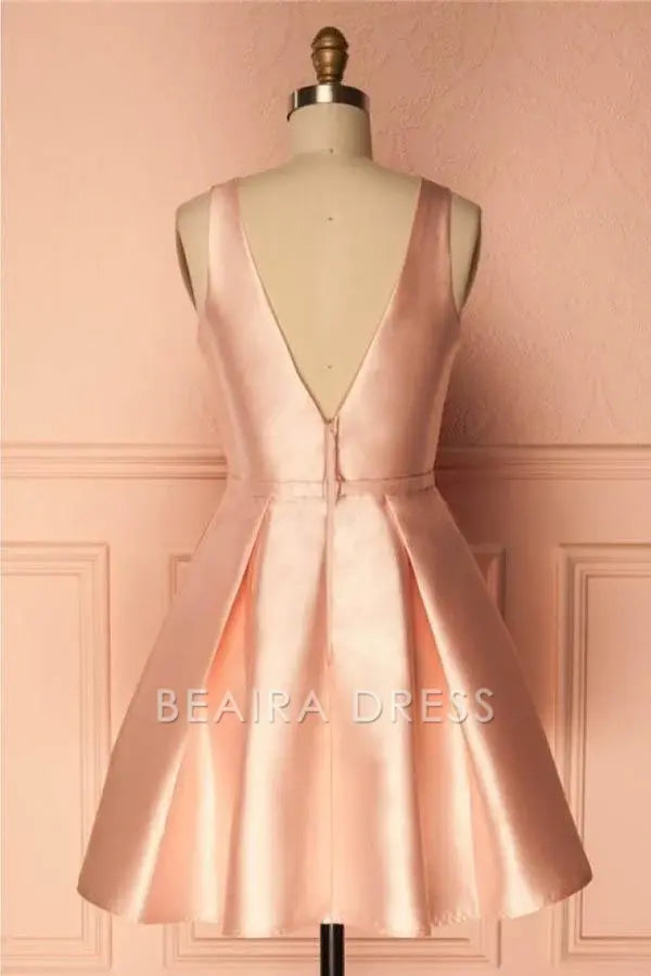 Beaira Simple Satin Short Prom Dress Homecoming Dresses with BowKnot formal wear dresses