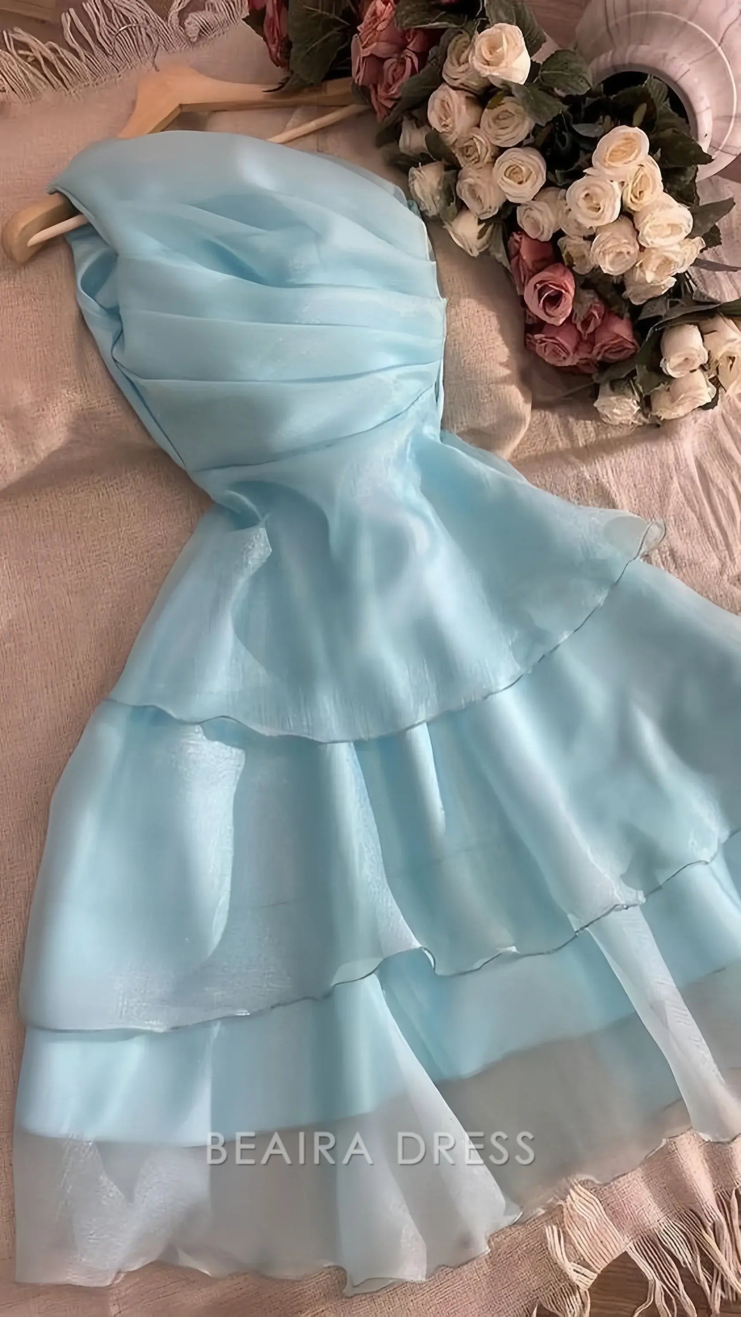 Beaira Elegant Sky Blue Organza Homecoming Dress Ruffle One Shoulder Mini Party Gown Formal Gown formal wear dresses