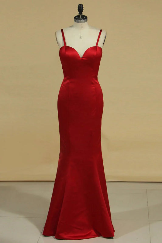 Spaghetti Straps Mermaid Party Dresses Satin Floor Length