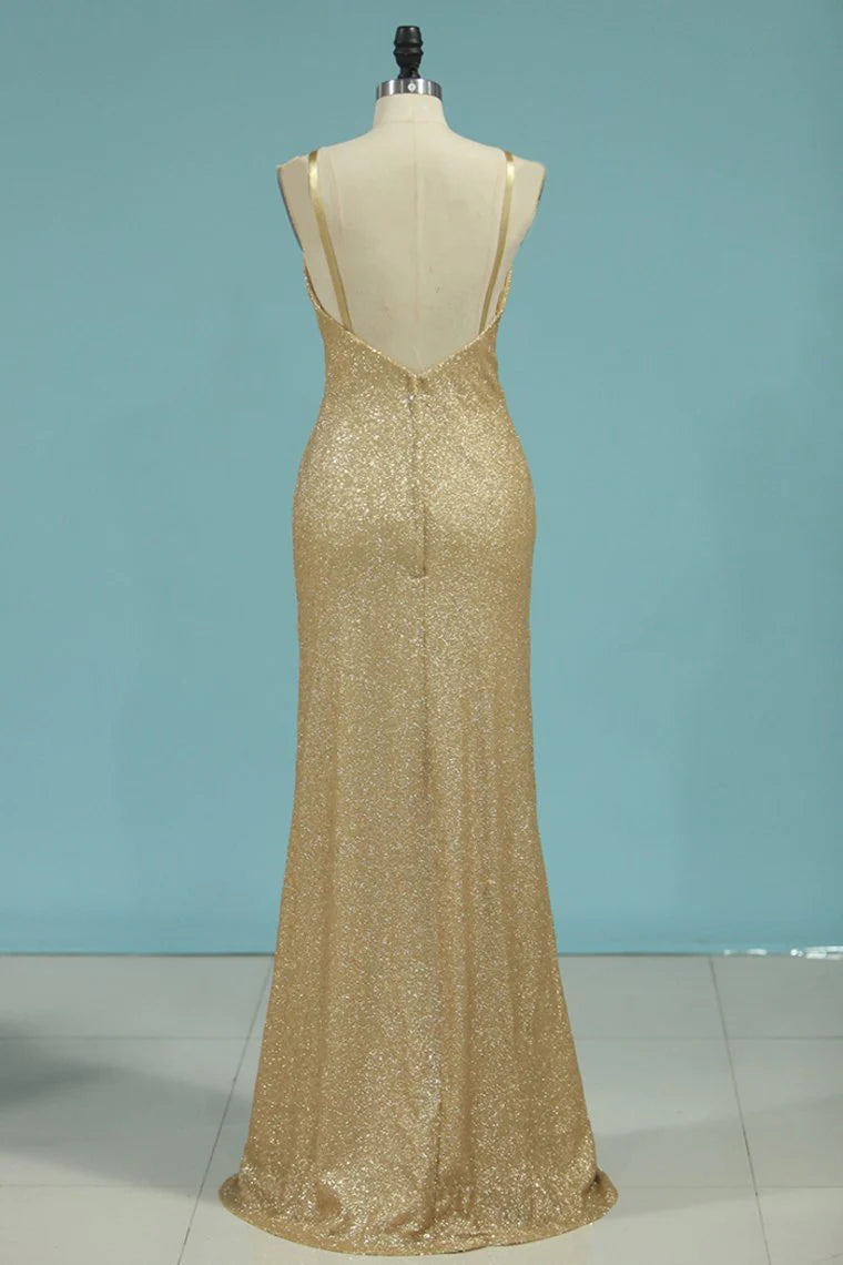 Spaghetti Straps Open Back Sequins Party Dresses Mermaid