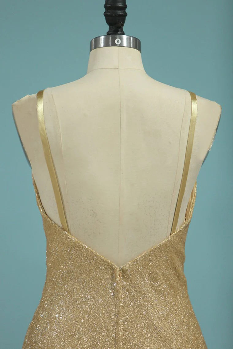 Spaghetti Straps Open Back Sequins Party Dresses Mermaid