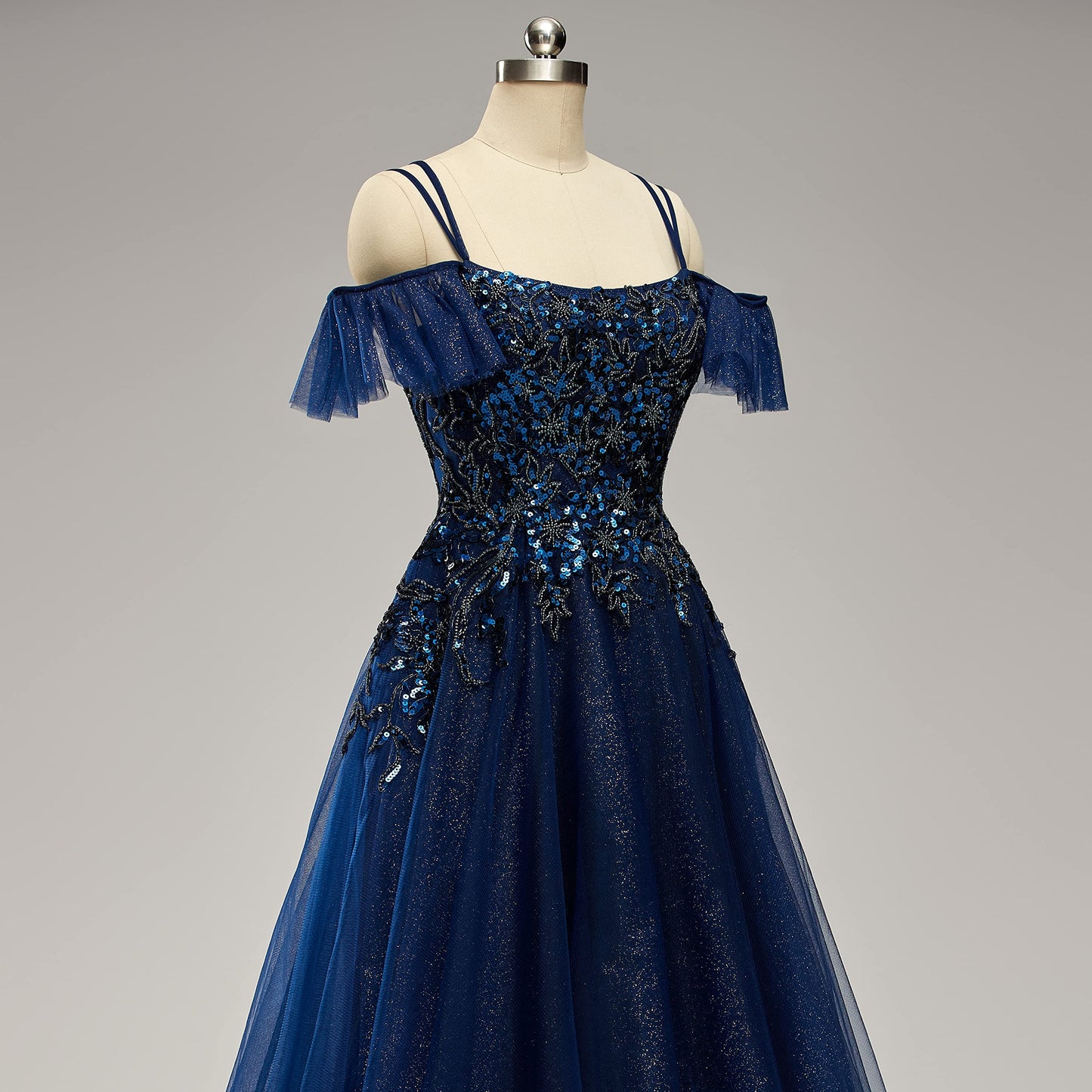 Sparkle A Line Off Shoulder Tulle Appliques Beaded Ruffles Prom Dresses