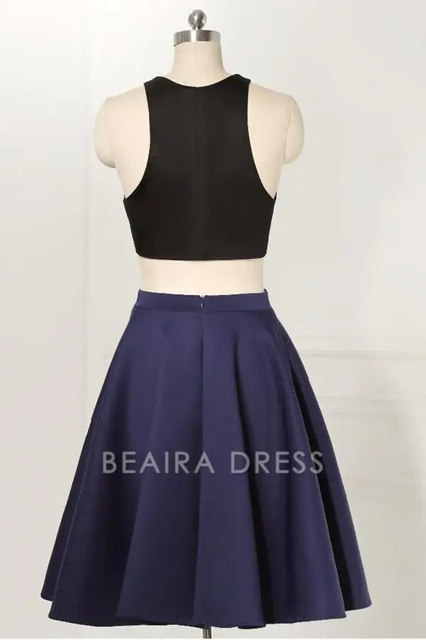 Beaira Straight Two Piece Sleeveless Knee-Length Black Homecoming Dress formal wear dresses
