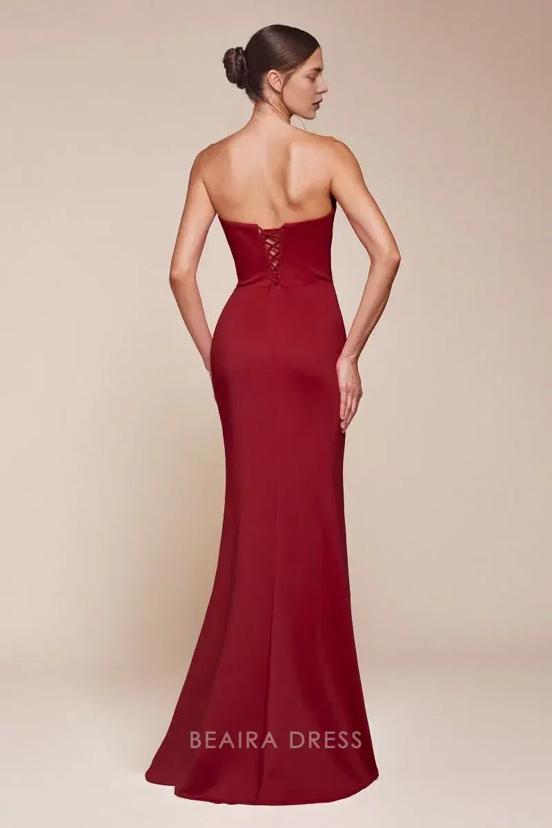 Simple Strapless Cowl Neck High Slit Maxi Dress prom dress