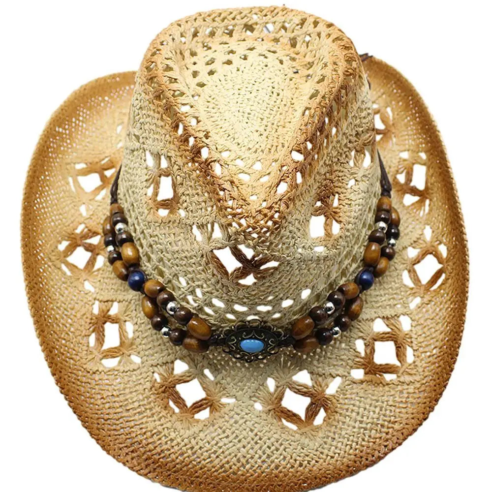 Beaira Straw Cowgirl Hat Unisex Beach Hat Cow Boy Hat With Hat Band For Men Women Breathable Lightweight Sun Protection