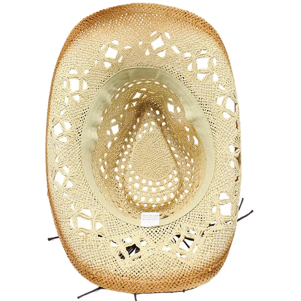Beaira Straw Cowgirl Hat Unisex Beach Hat Cow Boy Hat With Hat Band For Men Women Breathable Lightweight Sun Protection