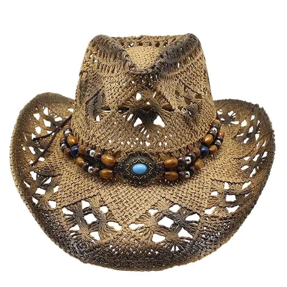 Beaira Straw Cowgirl Hat Unisex Beach Hat Cow Boy Hat With Hat Band For Men Women Breathable Lightweight Sun Protection