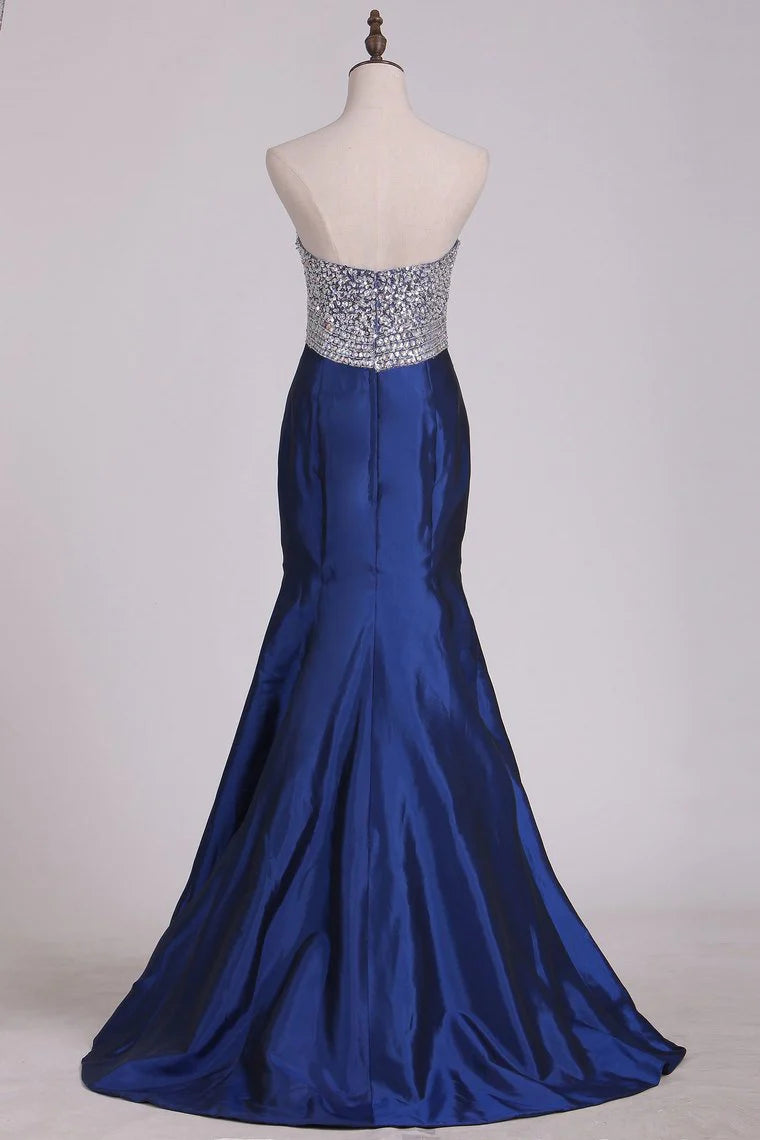 Sweetheart Beaded Bodice Mermaid Taffeta Party Dresses Floor Length