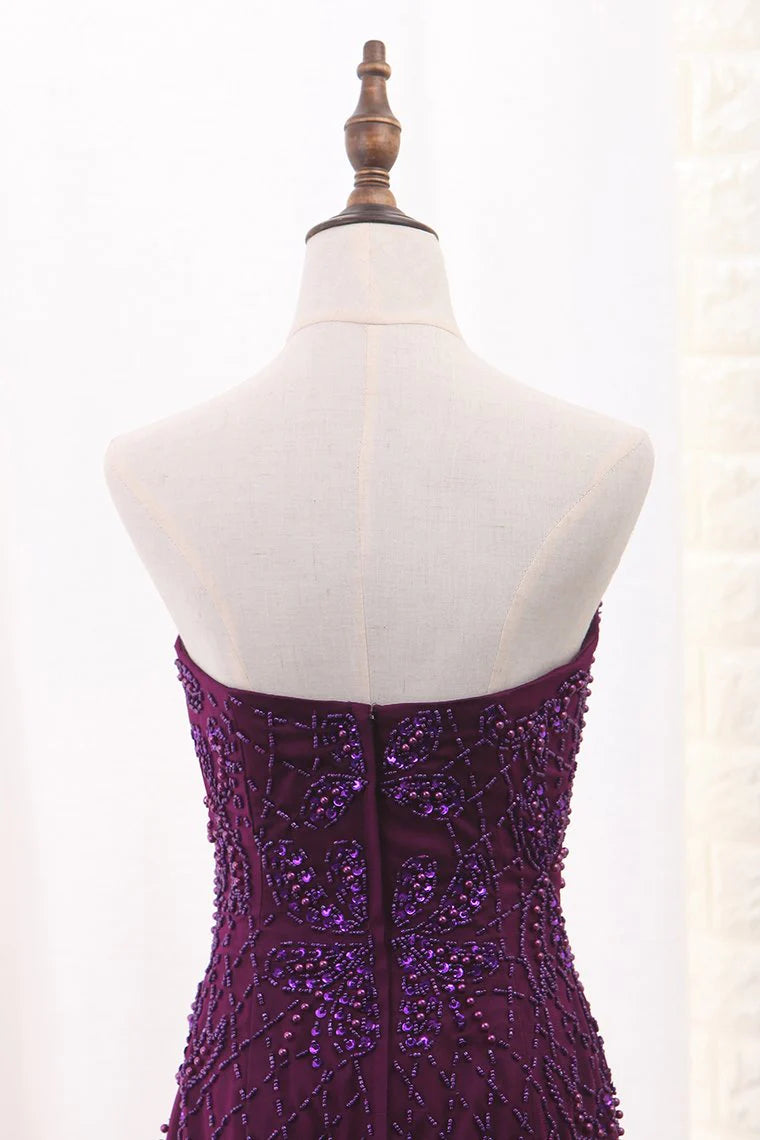 Sweetheart Mermaid Tulle Party Dresses With Beading Sweep Train