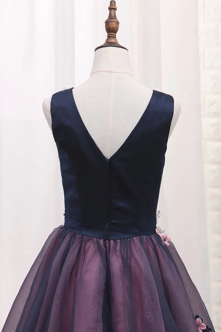 V Neck Homecoming Dresses Organza A-Line With Appliques