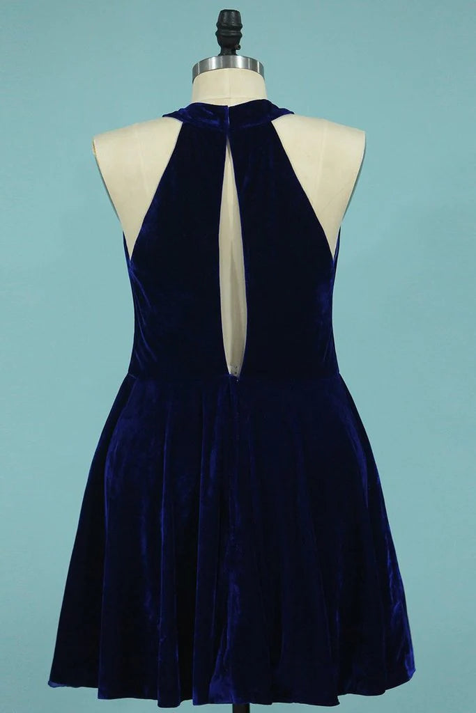 Velvet Scoop Open Back A Line Short/Mini Cocktail Dresses