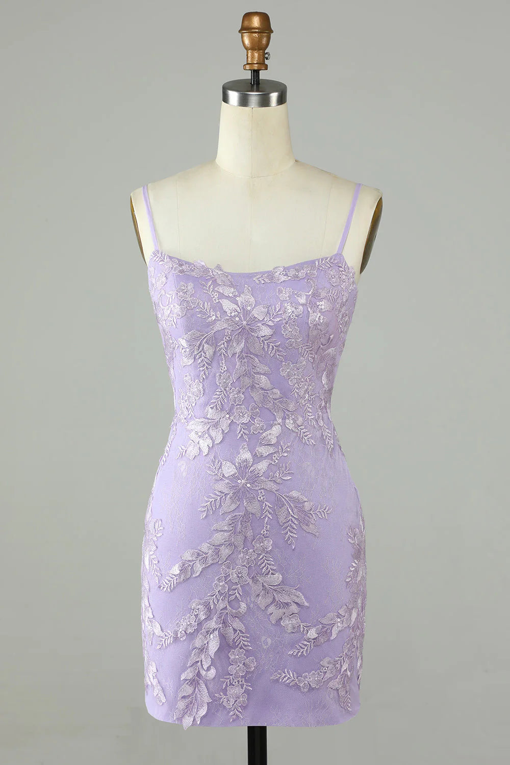 Vintage Sheath Spaghetti Straps Satin Short Homecoming Dresses with Applique