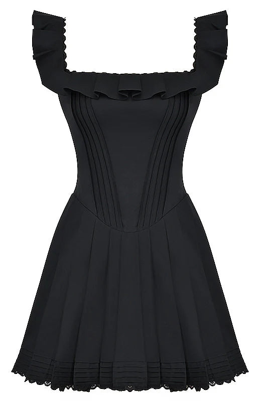 Beaira Vintage A line Straps Layered Lace Mini Dresses Black Homecoming Dress 16th Birthday Dresses