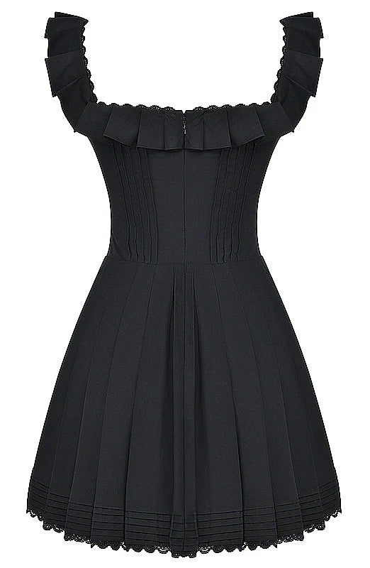 Beaira Vintage A line Straps Layered Lace Mini Dresses Black Homecoming Dress 16th Birthday Dresses