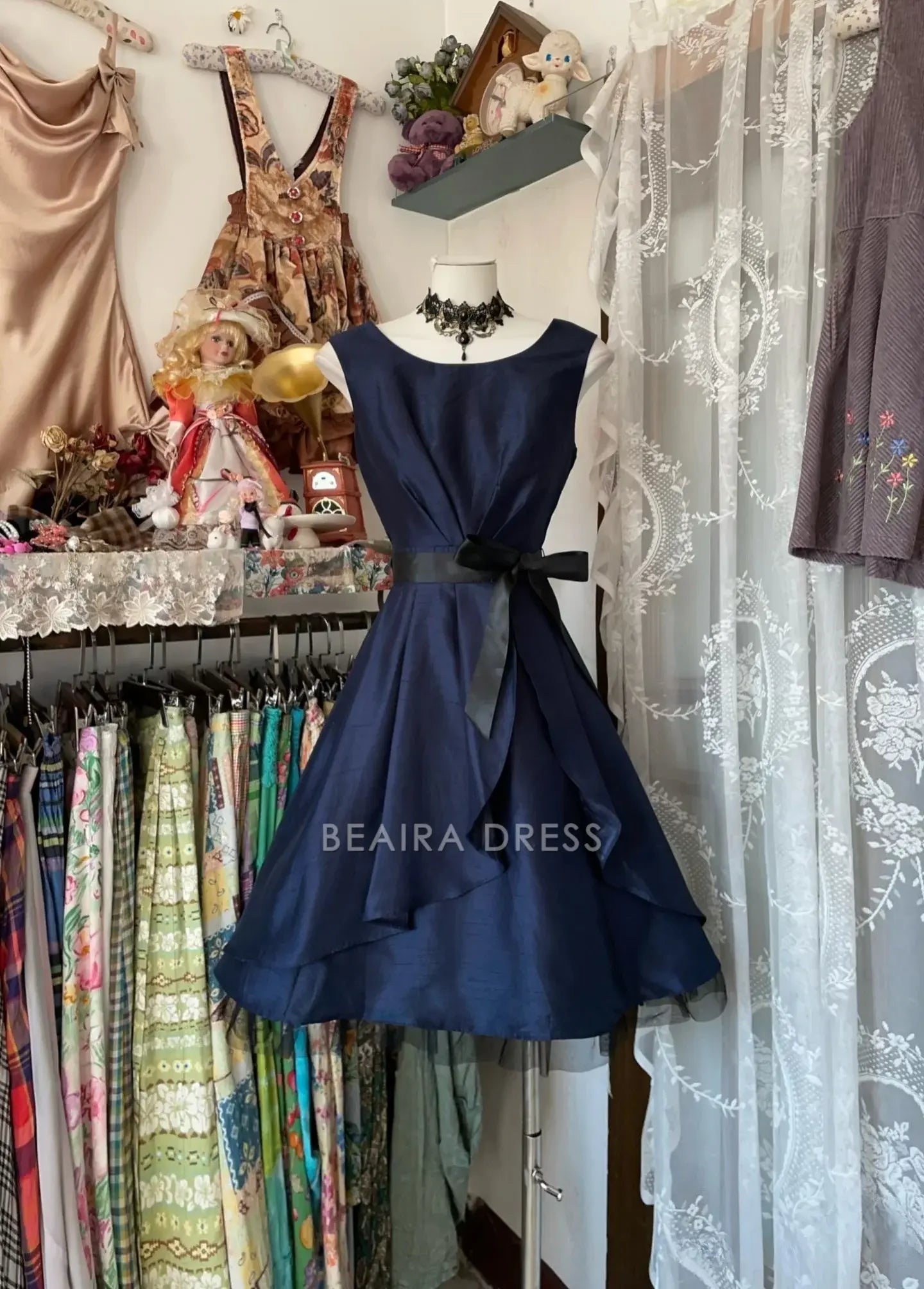 Beaira Vintage Fashion A Line Navy Blue Short Length Homecoing Birthday Dress Prom Dresses