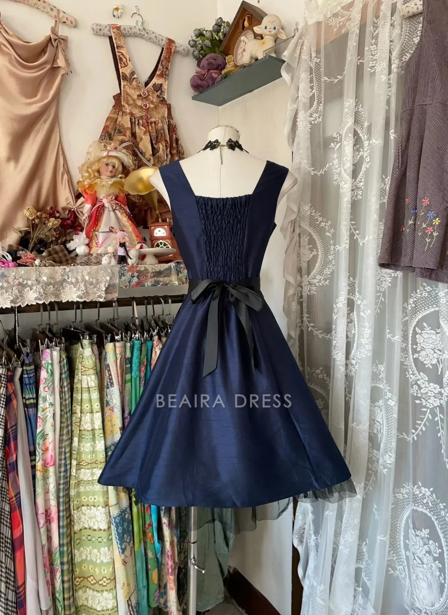 Beaira Vintage Fashion A Line Navy Blue Short Length Homecoing Birthday Dress Prom Dresses