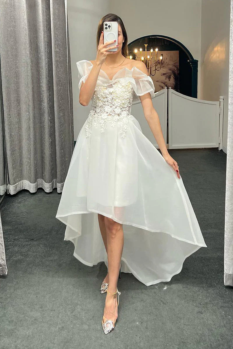 Women Strapless Applique High Low Zipper Up Prom Homecoming Dresses