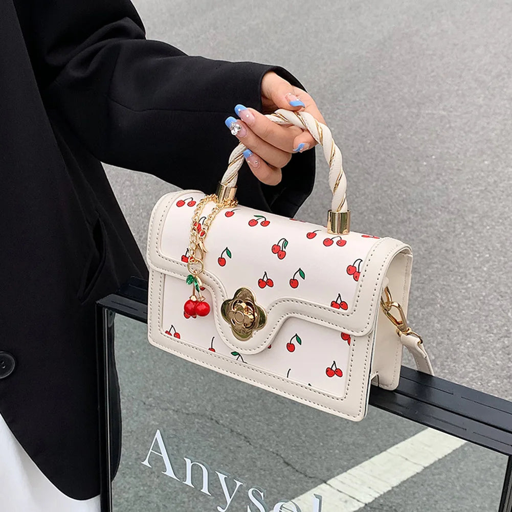 Beaira Women Cherry Square Chain Bag Adjustable Strap Sweet Cherry Crossbody Bag Versatile Fashion Small Satchel Bag Ladies Outdoor Bag