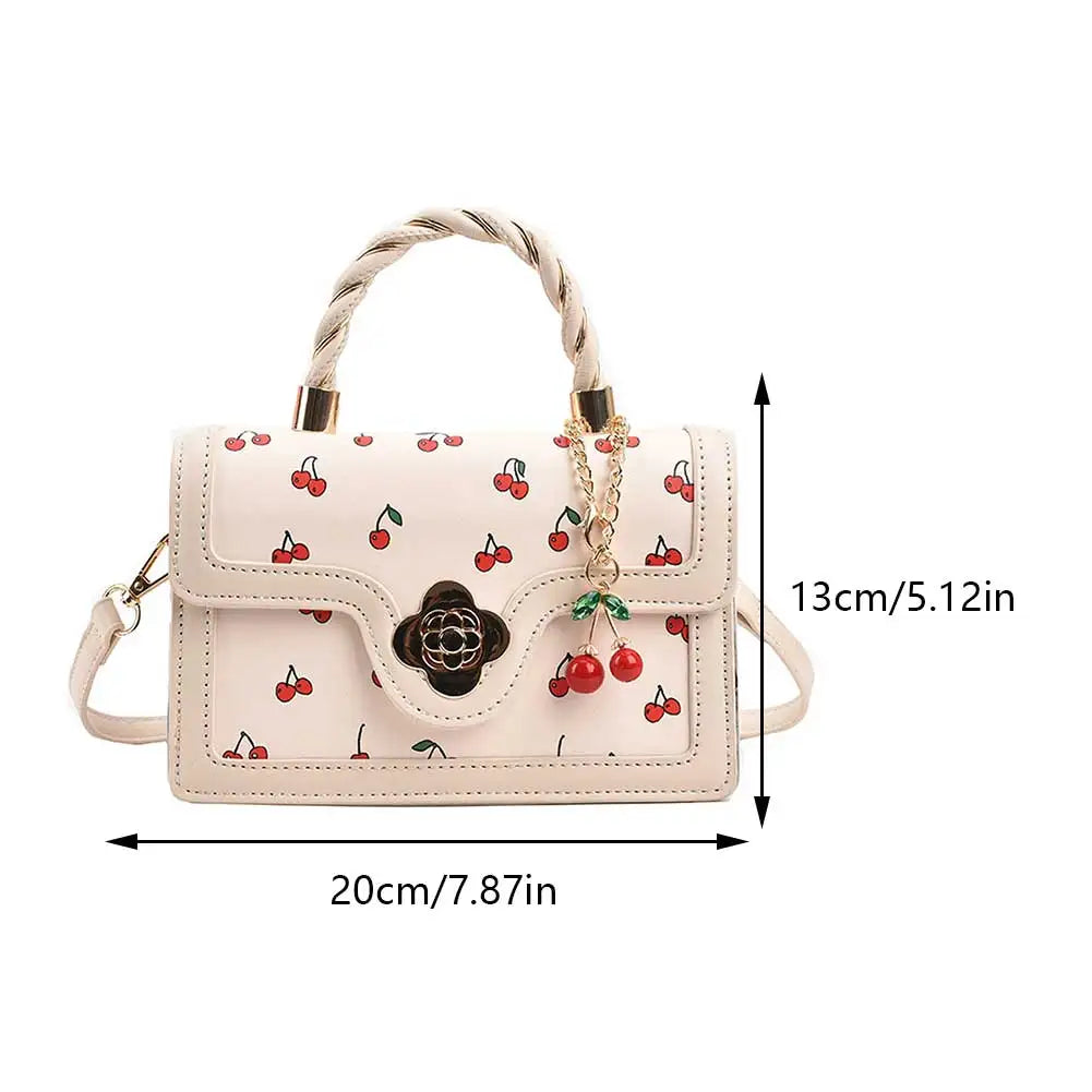 Beaira Women Cherry Square Chain Bag Adjustable Strap Sweet Cherry Crossbody Bag Versatile Fashion Small Satchel Bag Ladies Outdoor Bag