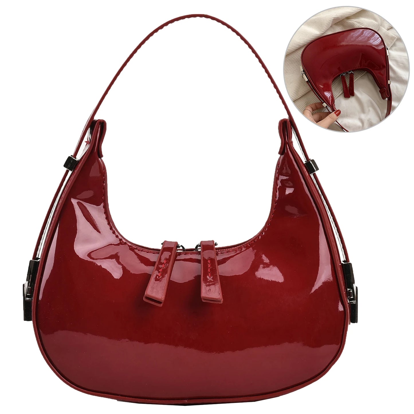 Beaira Women Leather Shoulder Bag Casual Vintage Tote Bag Zipper Crescent Bag Underarm Bag Travel Dating Purse