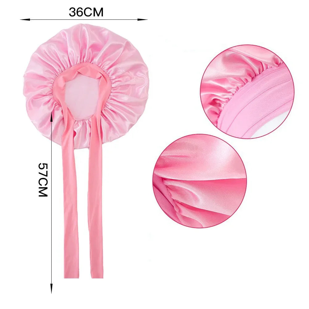 Beaira Women Satin Bonnet Solid Sleeping Hat Stretchy Tie Band Elastic Night Shower Cap Adjustable Hair Head Cover Bonnet for Women
