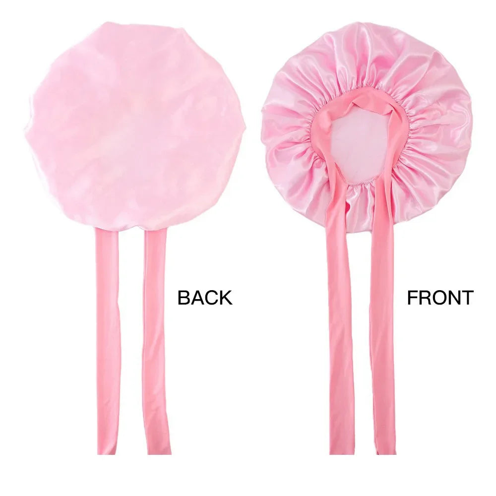 Beaira Women Satin Bonnet Solid Sleeping Hat Stretchy Tie Band Elastic Night Shower Cap Adjustable Hair Head Cover Bonnet for Women