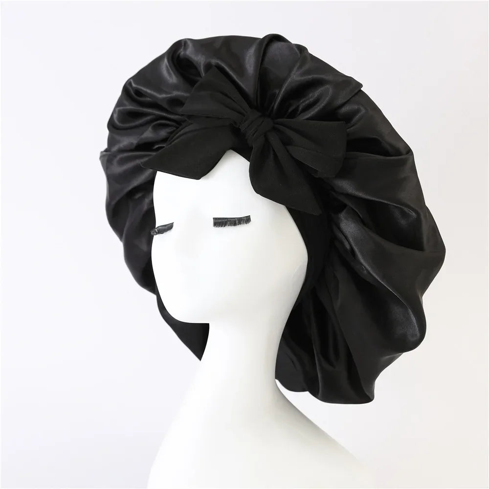 Beaira Women Satin Bonnet Solid Sleeping Hat Stretchy Tie Band Elastic Night Shower Cap Adjustable Hair Head Cover Bonnet for Women