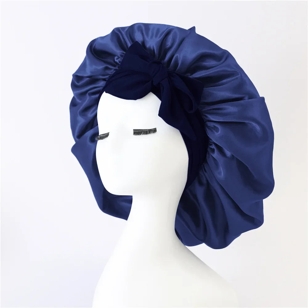 Beaira Women Satin Bonnet Solid Sleeping Hat Stretchy Tie Band Elastic Night Shower Cap Adjustable Hair Head Cover Bonnet for Women