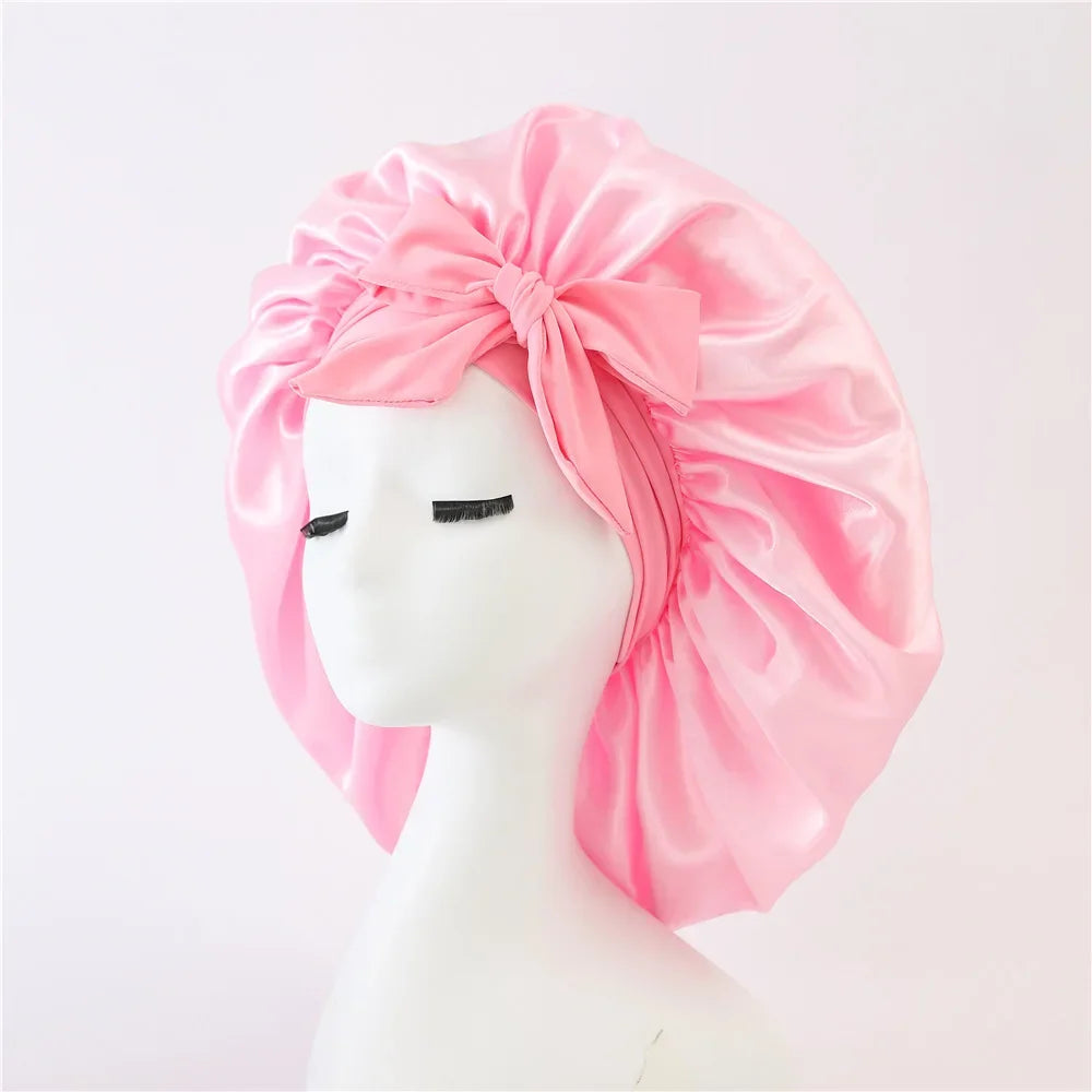 Beaira Women Satin Bonnet Solid Sleeping Hat Stretchy Tie Band Elastic Night Shower Cap Adjustable Hair Head Cover Bonnet for Women