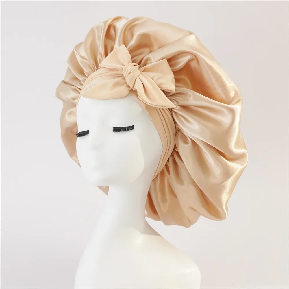 Beaira Women Satin Bonnet Solid Sleeping Hat Stretchy Tie Band Elastic Night Shower Cap Adjustable Hair Head Cover Bonnet for Women