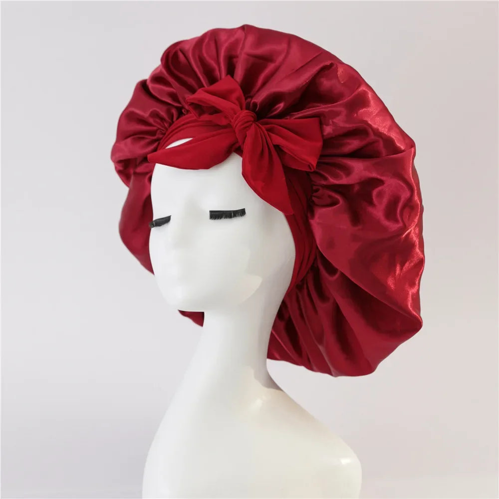 Beaira Women Satin Bonnet Solid Sleeping Hat Stretchy Tie Band Elastic Night Shower Cap Adjustable Hair Head Cover Bonnet for Women