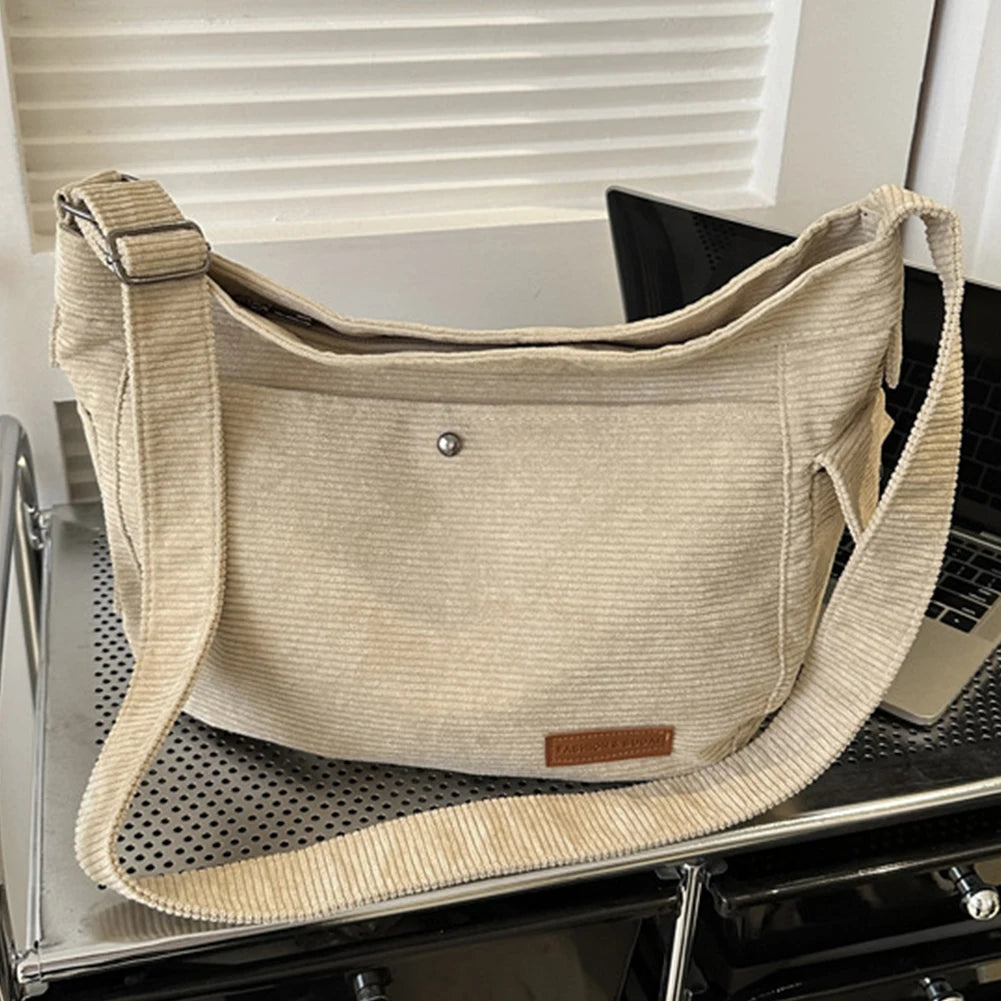 Beaira Women Versatile Messenger Bag Large Capacity Daily Crossbody Bag Corduroy Adjustable Strap Solid Color Female Leisure Dating Bag