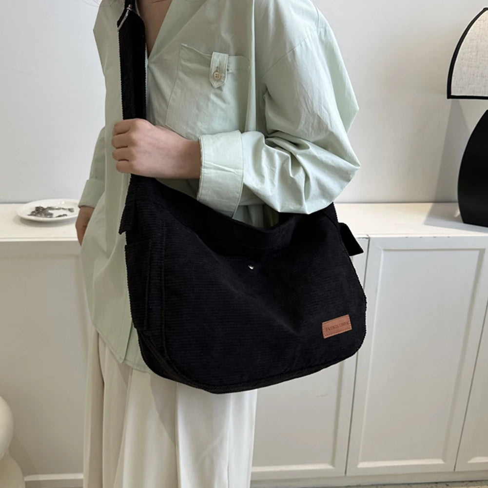 Beaira Women Versatile Messenger Bag Large Capacity Daily Crossbody Bag Corduroy Adjustable Strap Solid Color Female Leisure Dating Bag
