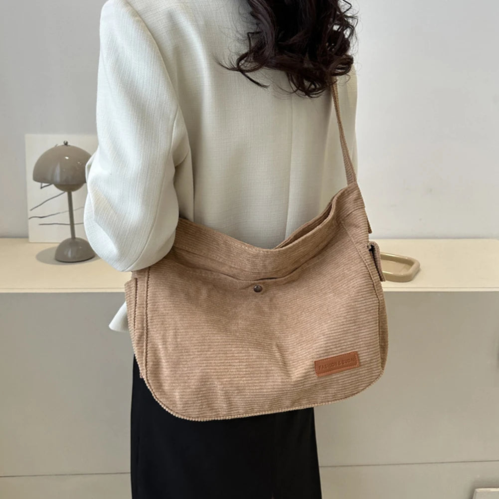 Beaira Women Versatile Messenger Bag Large Capacity Daily Crossbody Bag Corduroy Adjustable Strap Solid Color Female Leisure Dating Bag