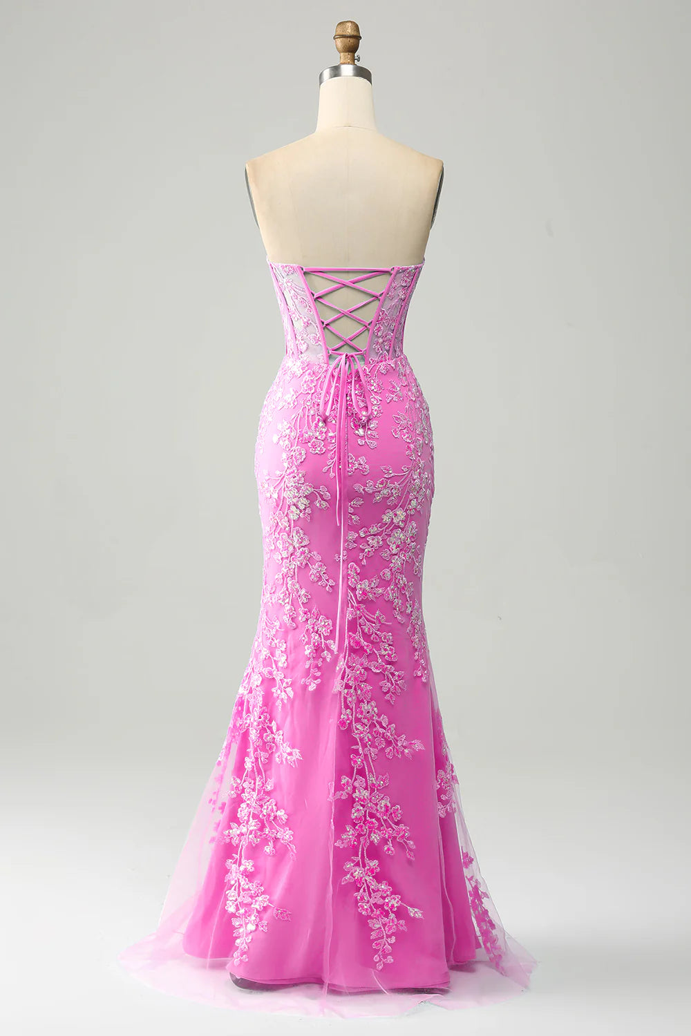 Lilac Mermaid Sweetheart Corset Appliques Prom Dress With Side Slit