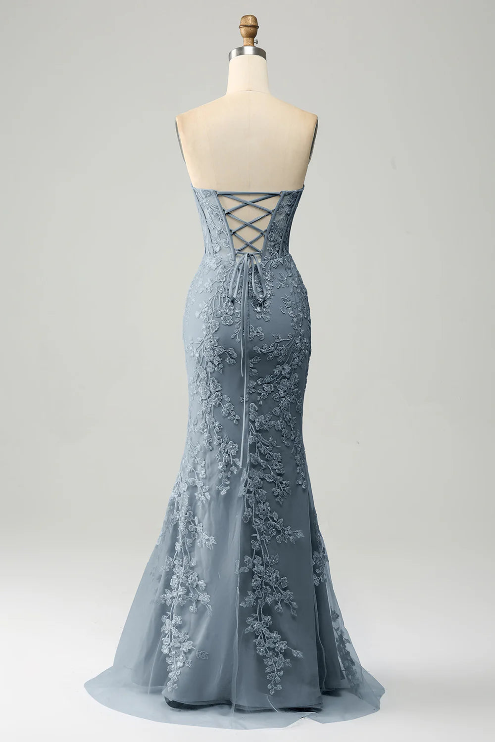 Lilac Mermaid Sweetheart Corset Appliques Prom Dress With Side Slit
