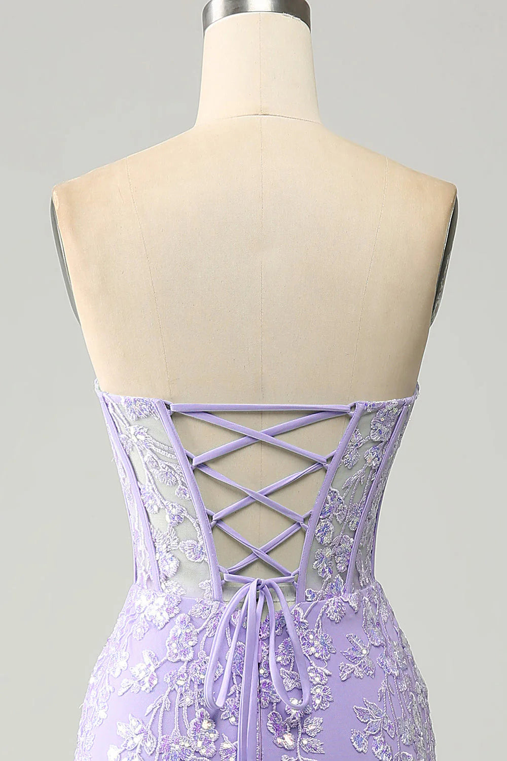 Lilac Mermaid Sweetheart Corset Appliques Prom Dress With Side Slit
