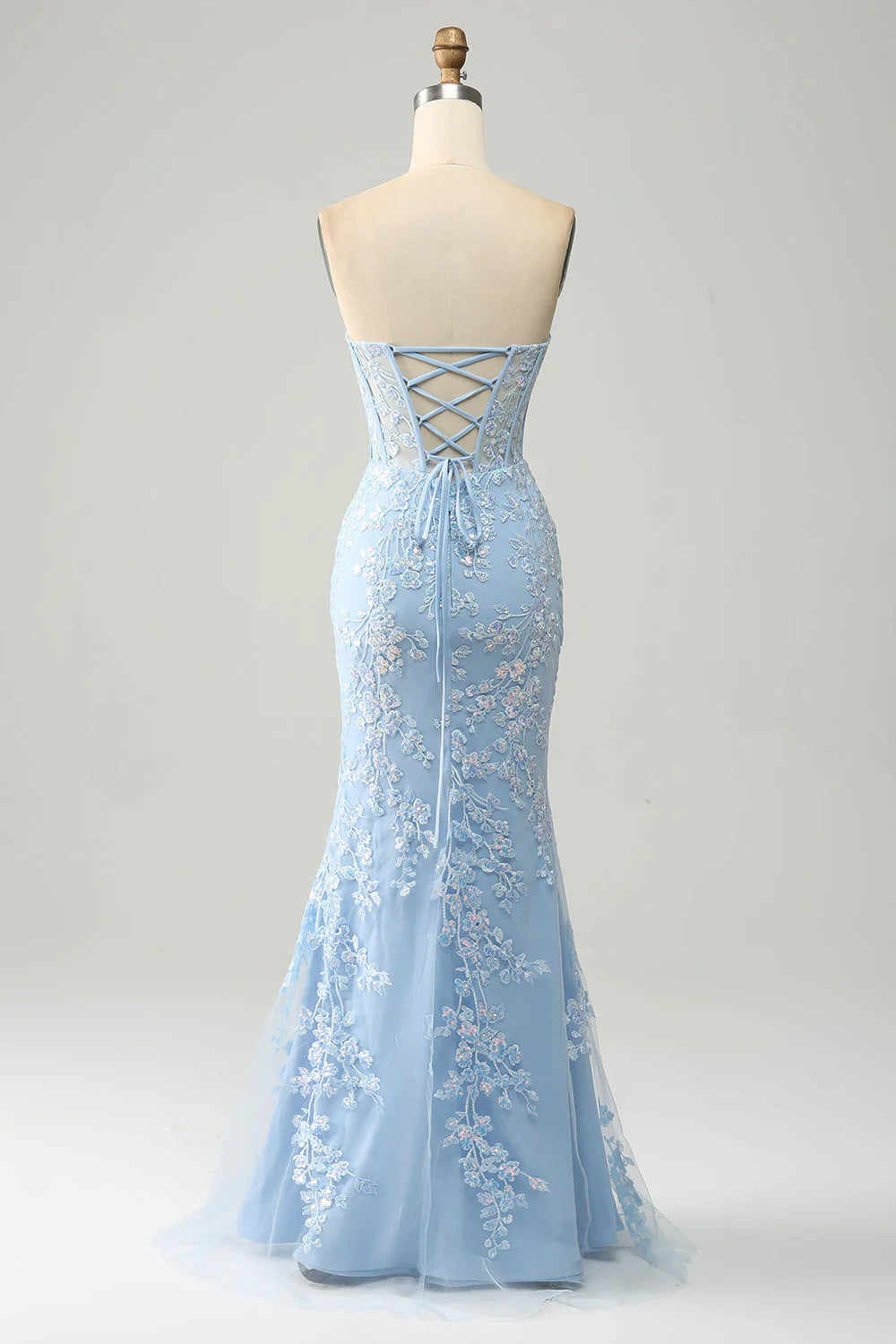 Lilac Mermaid Sweetheart Corset Appliques Prom Dress With Side Slit