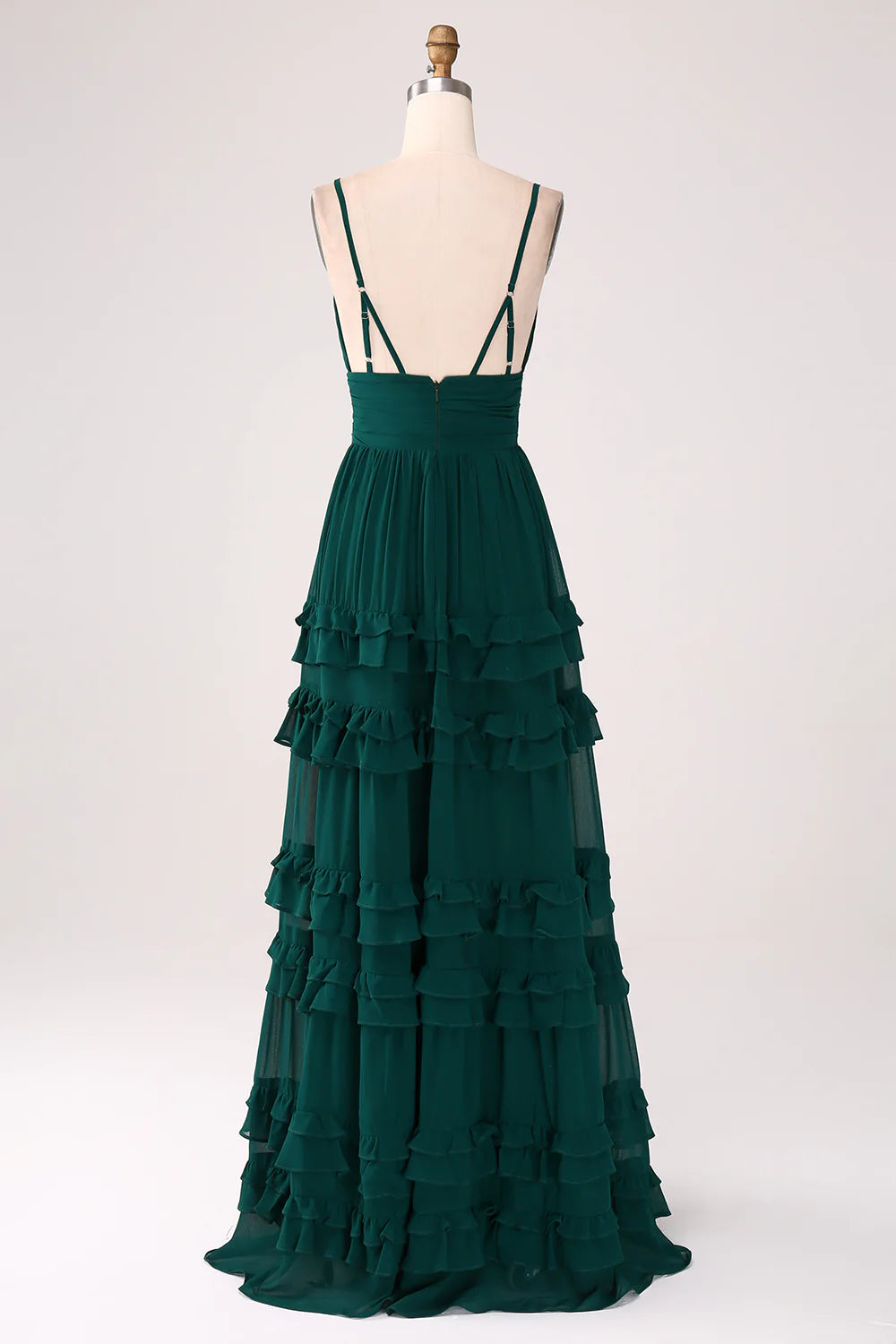 Beaira Spaghetti Straps Tiered Prom Dress with Pleated