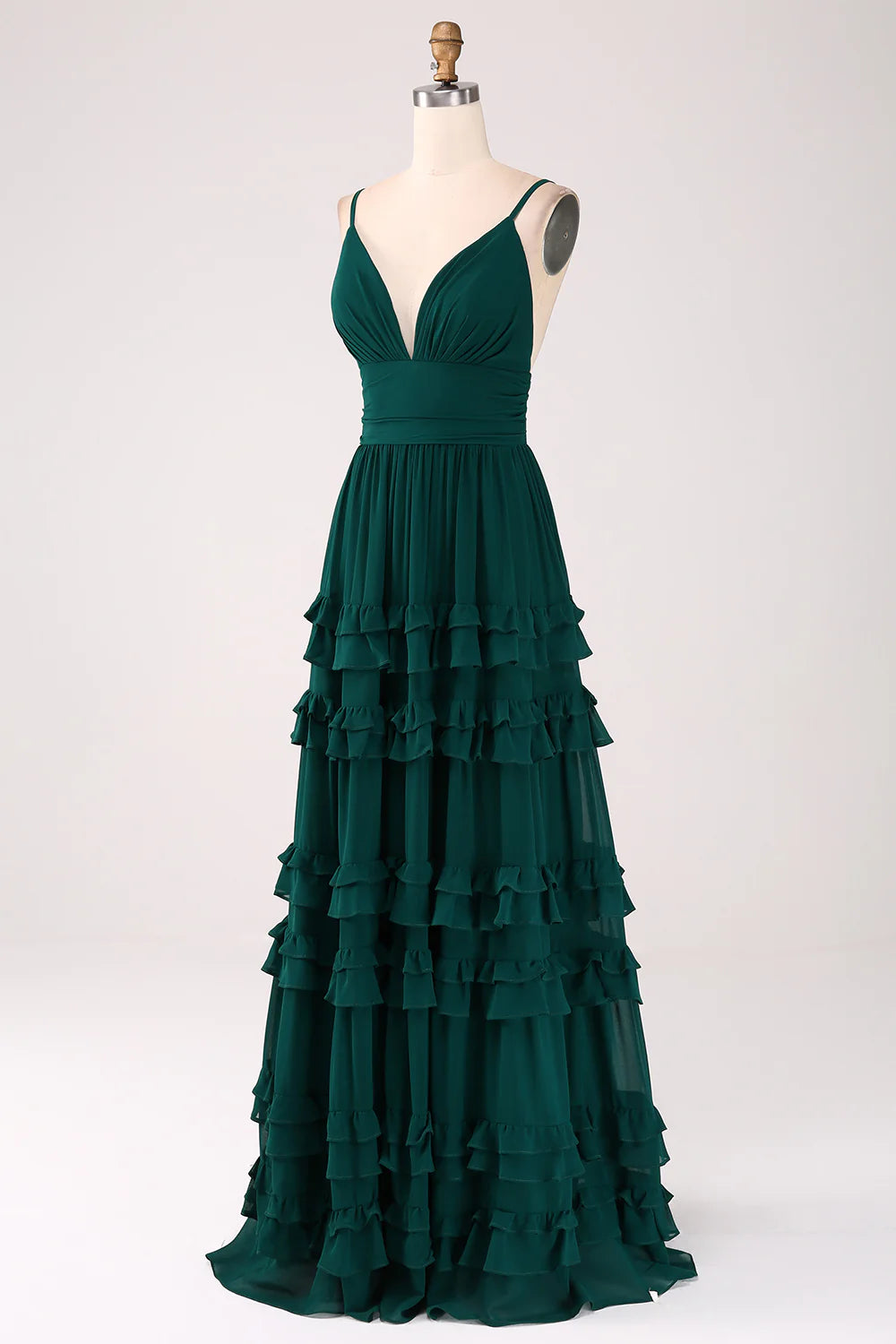 Beaira Spaghetti Straps Tiered Prom Dress with Pleated