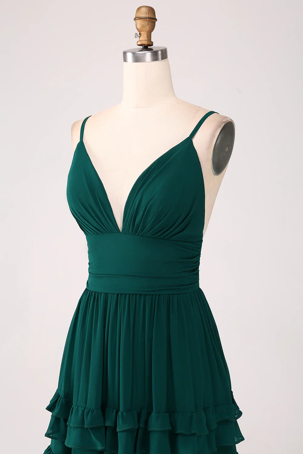Beaira Spaghetti Straps Tiered Prom Dress with Pleated