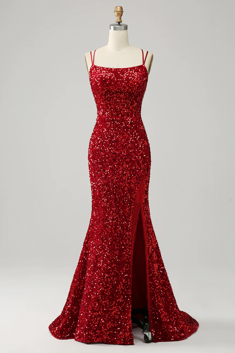 Sparkly Mermaid Backless Long Prom Dress with Fringes