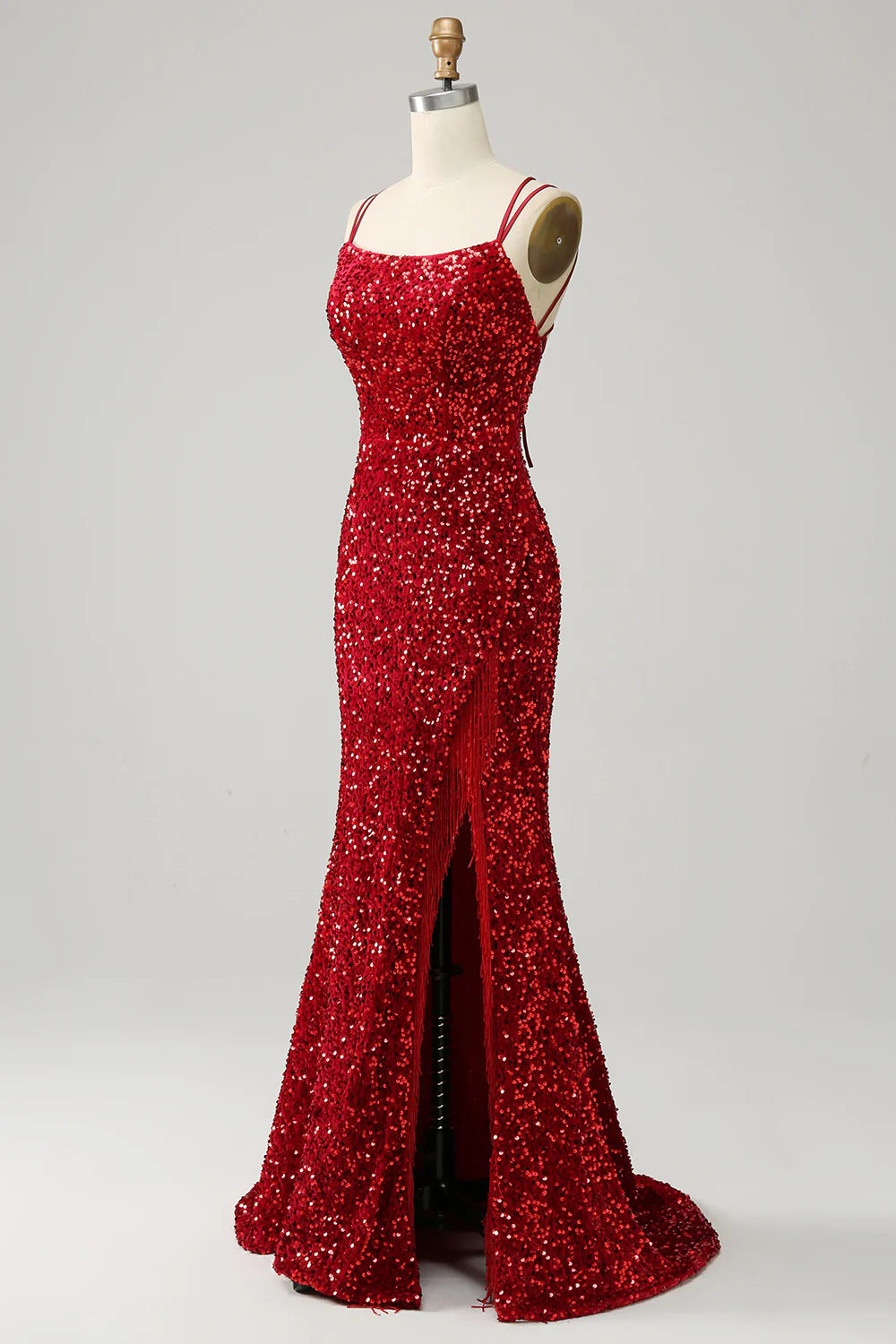 Sparkly Mermaid Backless Long Prom Dress with Fringes