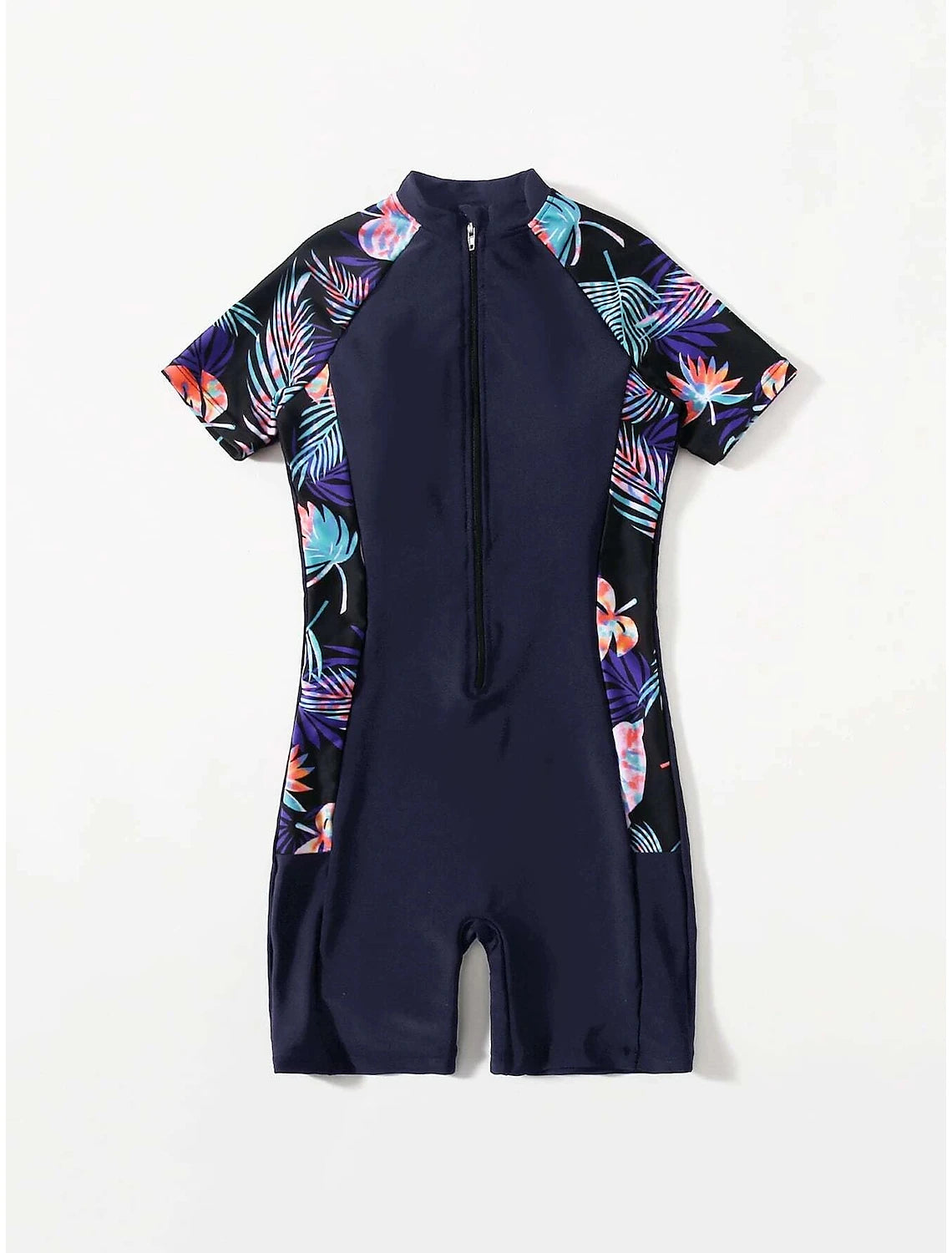 Women's Normal Swimwear Rash Guard Diving Bathing Suits Swimsuit Zipper UV Protection Modest Swimwear Tummy Control Printing Leaf Scoop Neck Vacation Stylish Bathing Suits