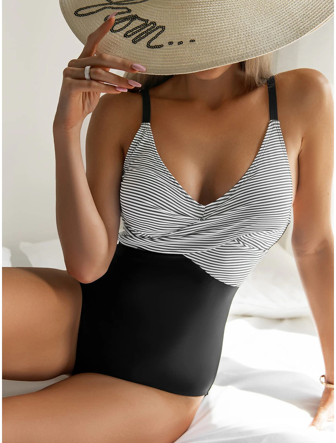 Women's Swimwear One Piece Swimsuit Ruched Criss Cross Polka Dot Strap Stylish Bathing Suits