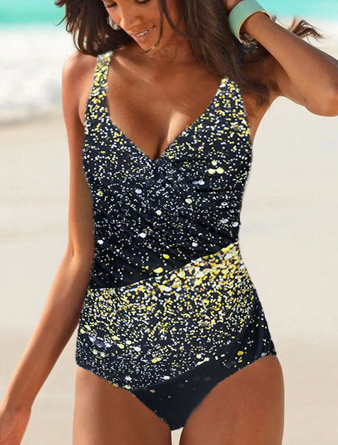 Women's Plus Size Swimwear One Piece Bathing Suits Swimsuit Ruched Tummy Control Ombre Gradient Color Beach Wear Bathing Suits