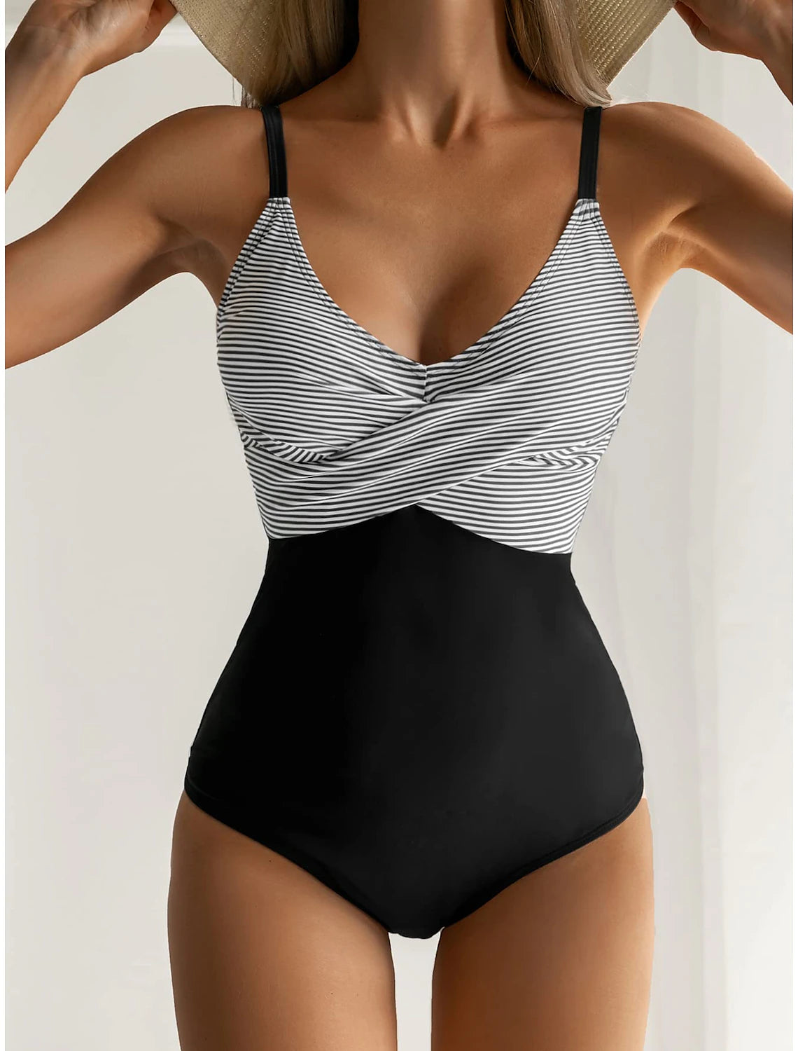 Women's Swimwear One Piece Swimsuit Ruched Criss Cross Polka Dot Strap Stylish Bathing Suits