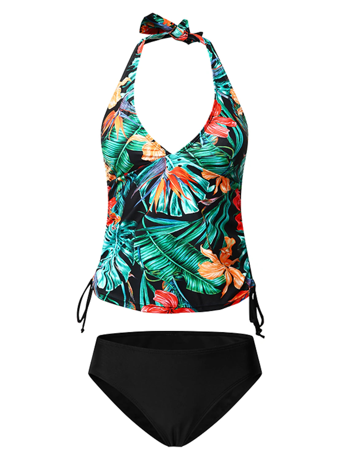 Women's Swimwear Tankini 2 Piece Normal Swimsuit High Waisted Floral Print Leaves Leaf Floral Green Blue Padded V Wire Bathing Suits Sports Vacation Sexy / New